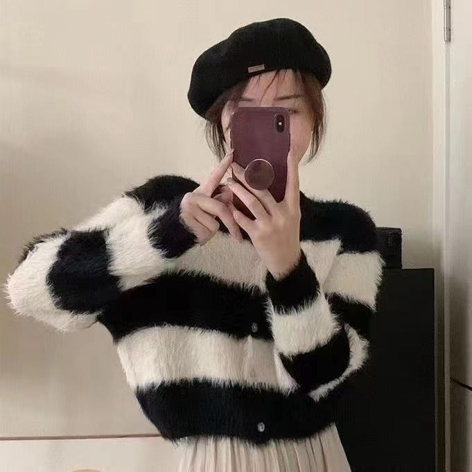 Korean Striped Cardigan Women