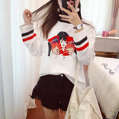 Korean Cartoon Print Women T-shirt