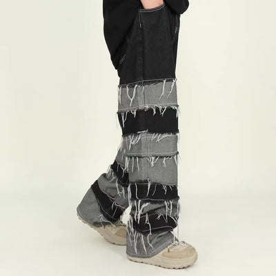 Korean Men's Patchwork Tassel Jeans