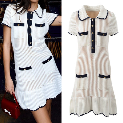 Korean Contrast Knitted Dress