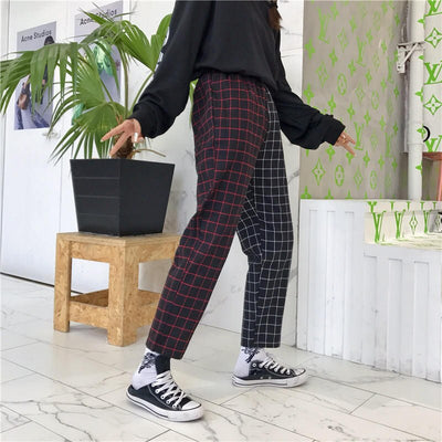 Korean Plaid Elastic Pants