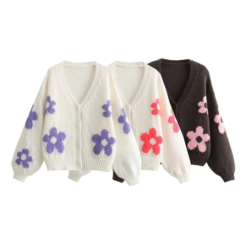 Korean Flower Jacquard Cardigan