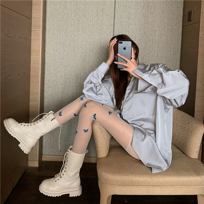 Chaussettes Coréennes Papillon Bleu