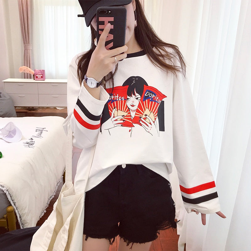 Korean Cartoon Print Women T-shirt