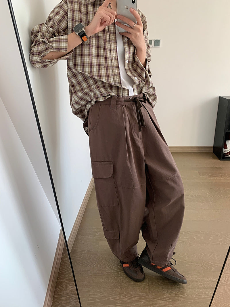 Korean Dark Gray Wide Leg Pants for Men