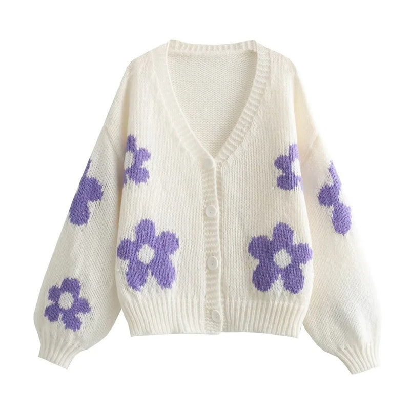 Korean Flower Jacquard Cardigan