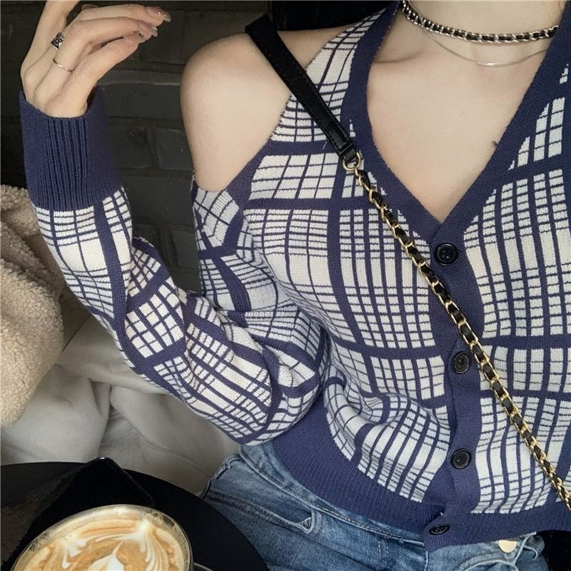 Korean Check Long Sleeve Sweater