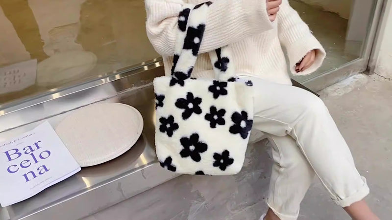 Korean Plush Flower Shoulder Bag