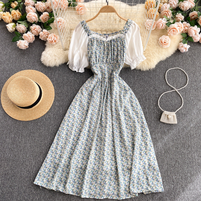 Square Collar Korean Midi Floral Dress