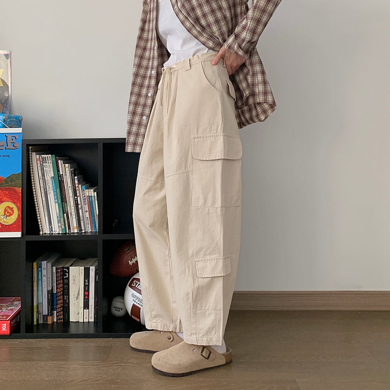 Korean Dark Gray Wide Leg Pants for Men