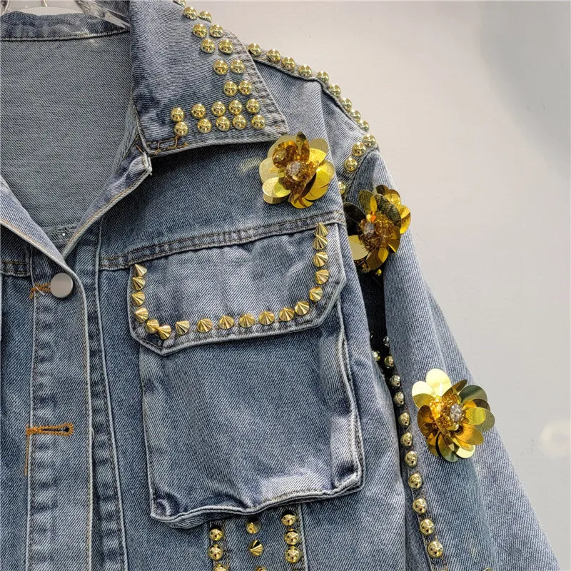 Korean Floral Denim Jacket