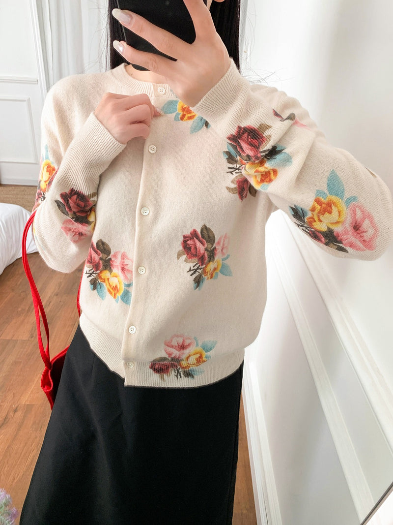 Korean Floral Wool Cardigan