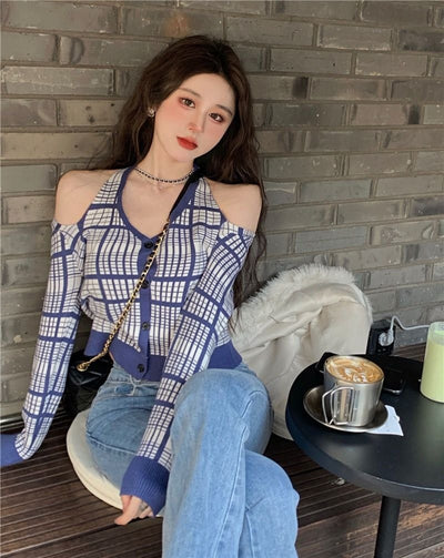 Korean Check Long Sleeve Sweater