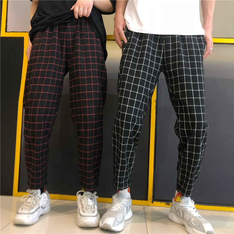 Korean Plaid Elastic Pants