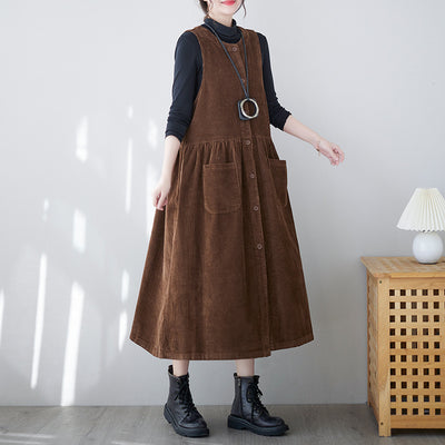 Korean Corduroy Long Dress