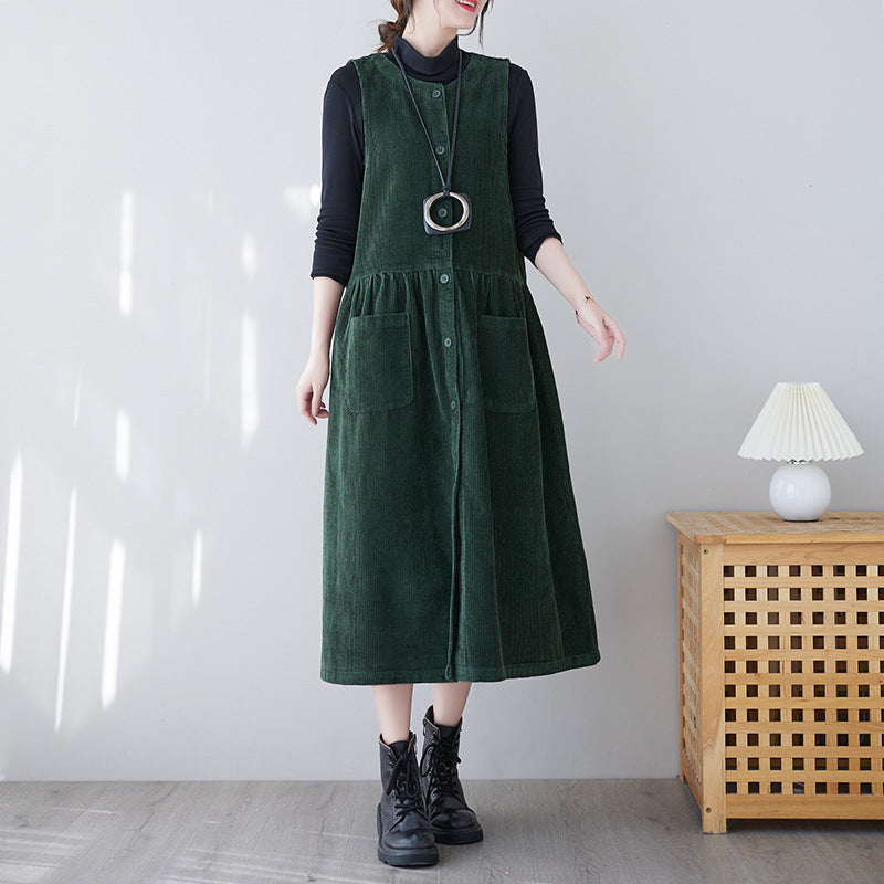 Korean Corduroy Long Dress