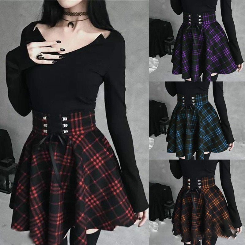 Korean Style Plaid Short Pleated Skirt