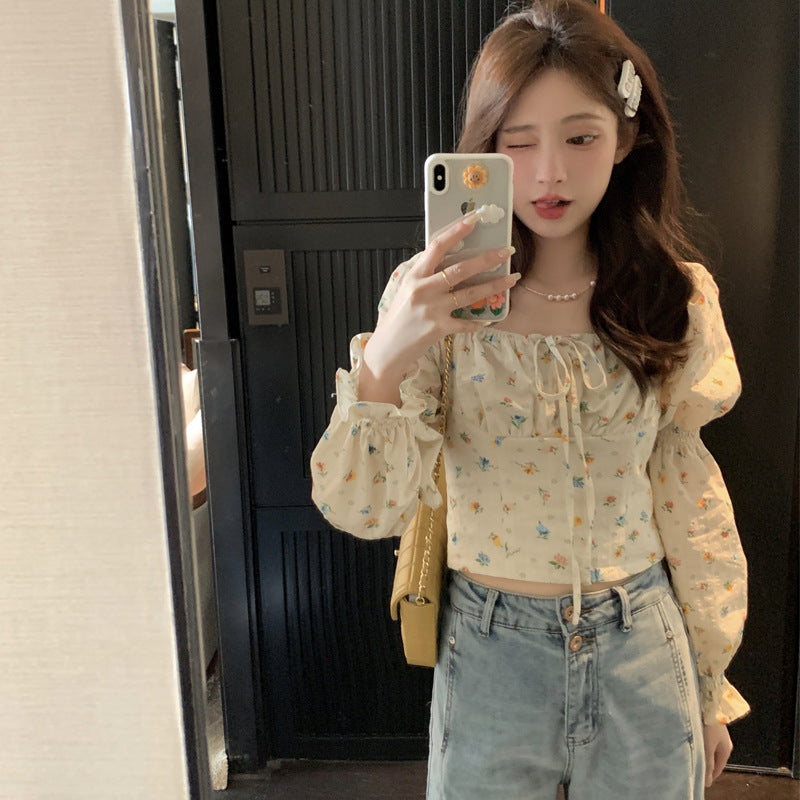 Korean Floral Puff Sleeve Blouse