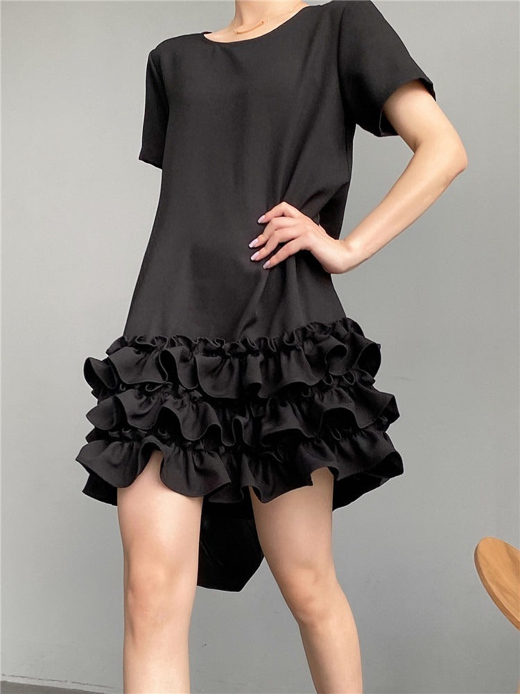 Robe Noire Coréenne à Volants