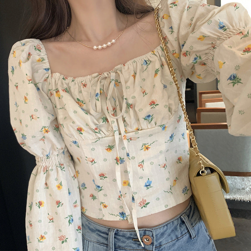 Korean Floral Puff Sleeve Blouse