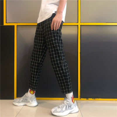 Korean Plaid Elastic Pants