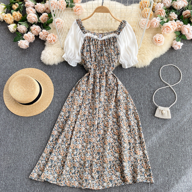 Square Collar Korean Midi Floral Dress