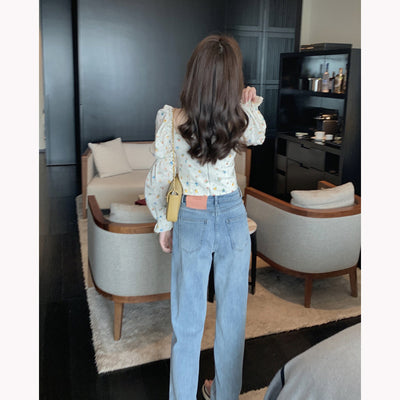 Korean Floral Puff Sleeve Blouse