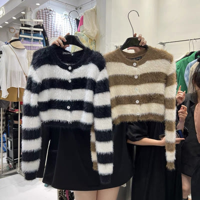 Korean Striped Cardigan Women