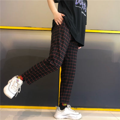 Korean Plaid Elastic Pants