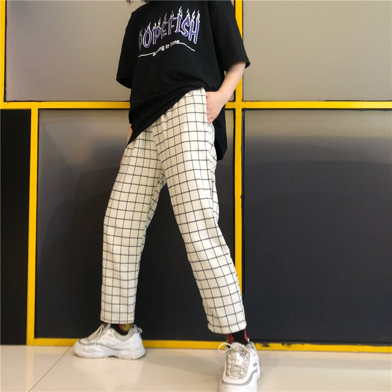 Korean Plaid Elastic Pants