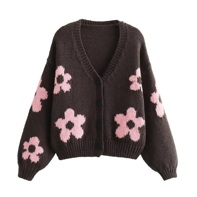 Korean Flower Jacquard Cardigan