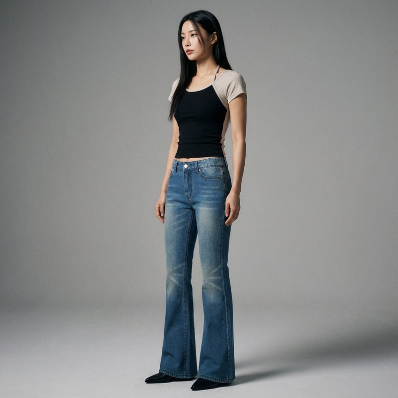 Jeans slim fit taille basse femme bleu - Mode Coréenne Koreanxwear - Taille L