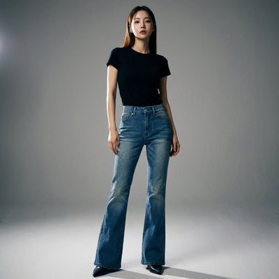 Jeans slim fit taille basse femme bleu - Mode Coréenne Koreanxwear - Taille S