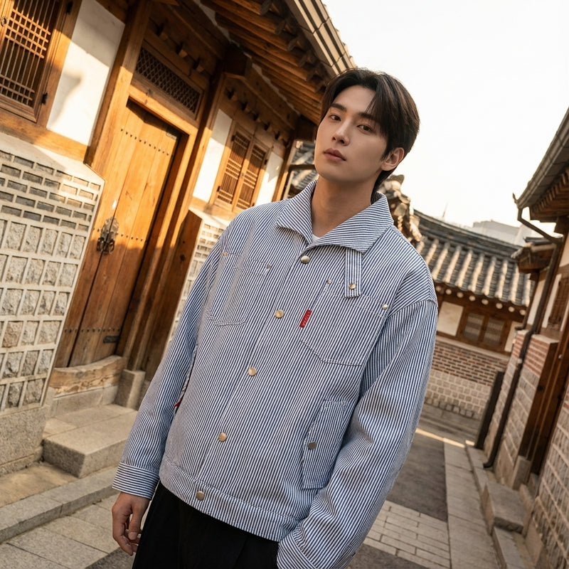 Veste rayée bleue homme style coréen décontracté Koreanxwear