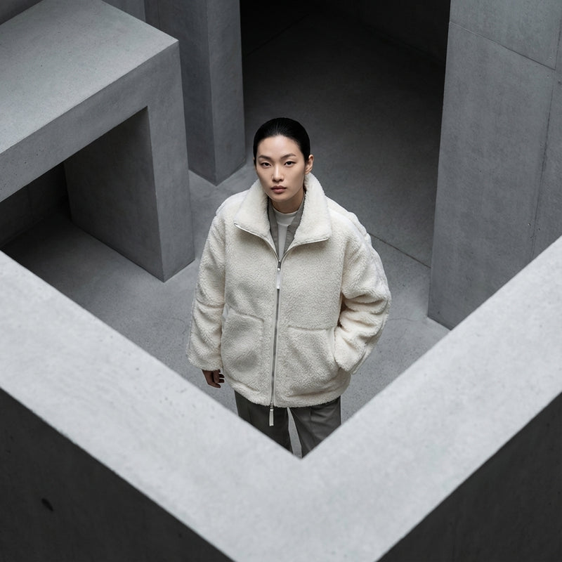 Veste Coréenne femme zippée à manches longues couleur blanc laiteux Koreanxwear