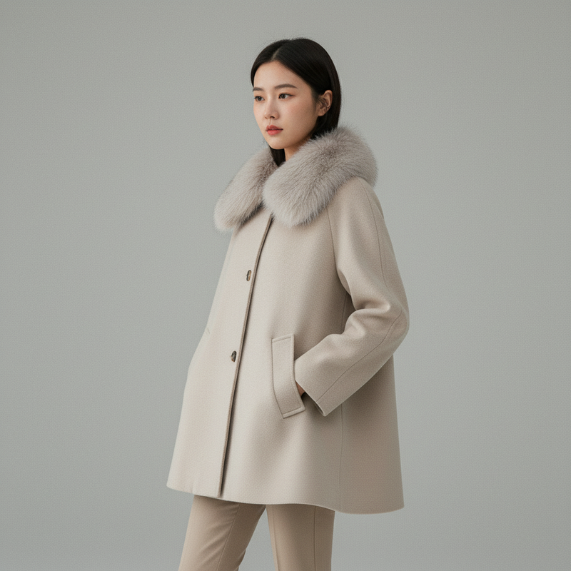 Manteau Long Laine Mélangée Coréen Femme