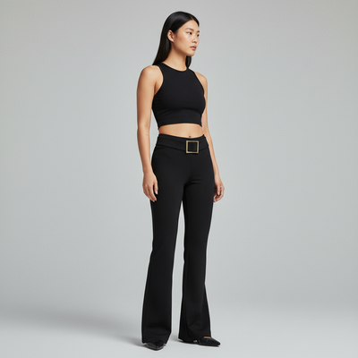 Pantalon Taille Basse Noir Coréen Femme