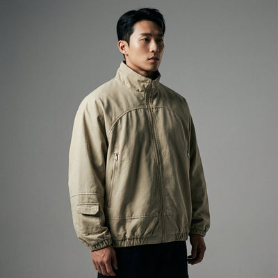 Veste homme Coréenne col montant beige. Style rétro streetwear Koreanxwear. - Taille M
