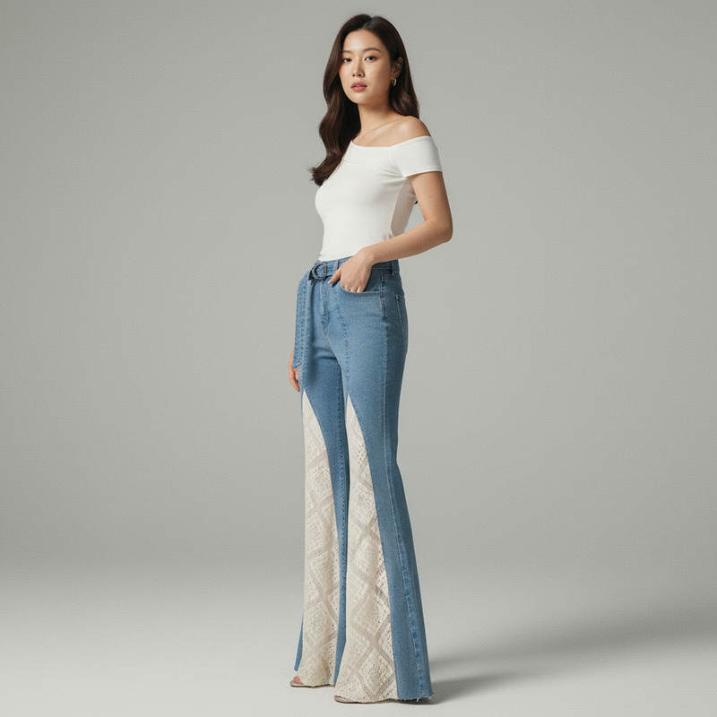 Pantalón Acampanado de Encaje Coreano