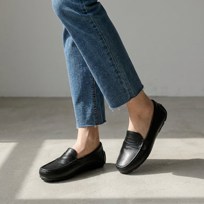 Chaussures plates coréennes femme en cuir véritable, décontractées et élégantes. Idéales pour un look moderne. - Taille 35