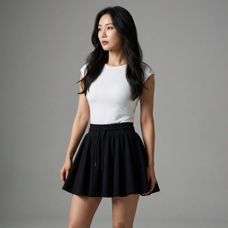 Jupe sport femme coréenne taille haute amincissante noir - Koreanxwear - Taille L