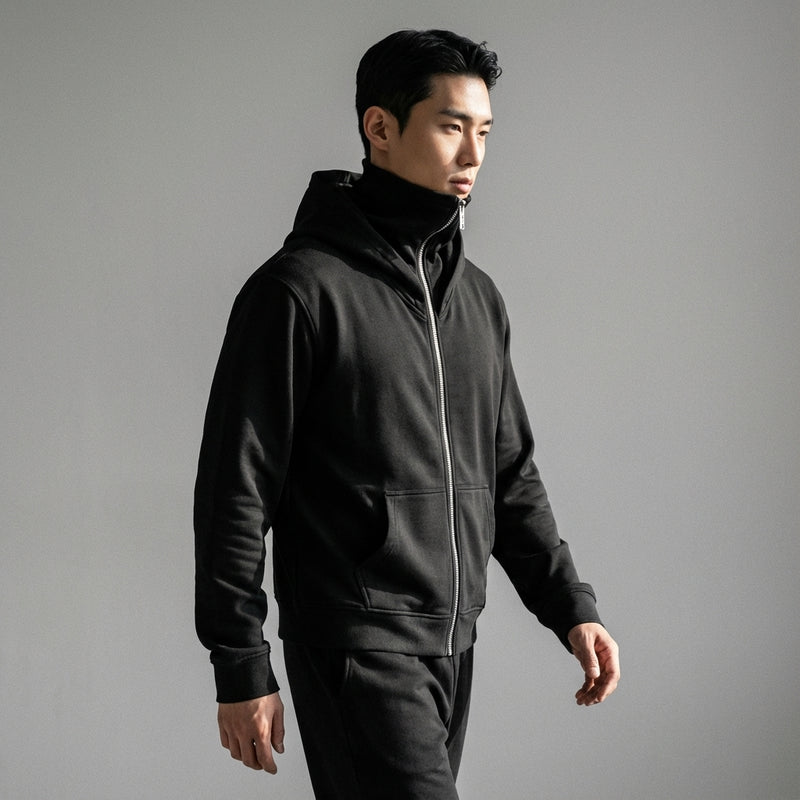 Sweat à capuche zippé noir pour homme - Style Coréen Koreanxwear - Taille L
