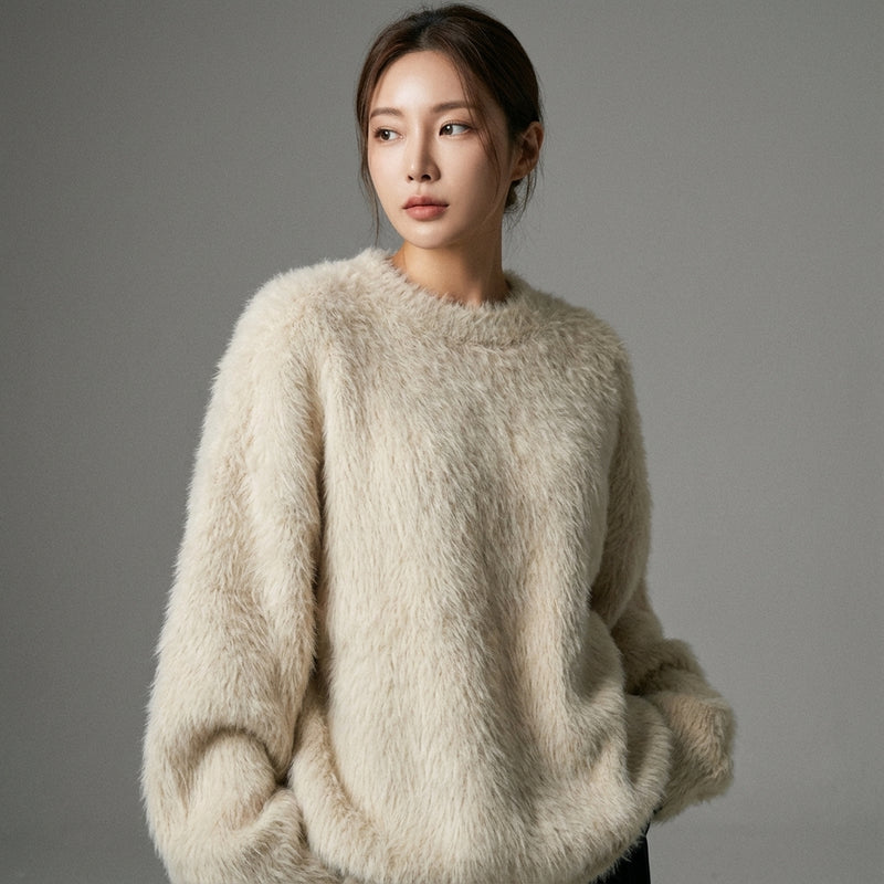 Pull femme coréen col rond ample couleur unie - Mode Coréenne Koreanxwear - Taille 90-130G