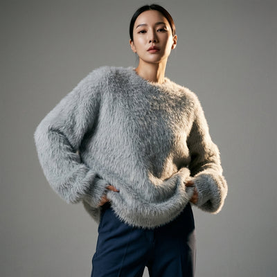 Pull femme coréen col rond ample couleur unie - Mode Coréenne Koreanxwear - Taille 90-130G