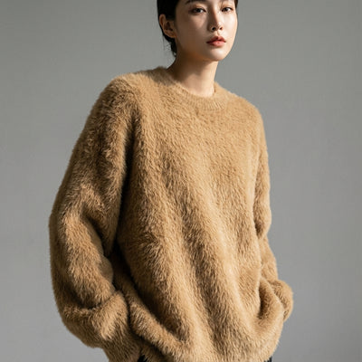 Pull femme coréen col rond ample couleur unie - Mode Coréenne Koreanxwear - Taille 90-130G