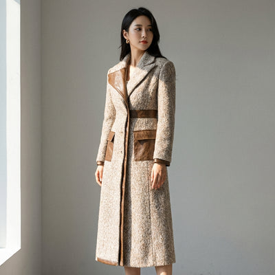 Trench-coat long Coréen femme couleur café, col revers, boutonnage simple. Idéal mode Coréenne Koreanxwear. - Taille L