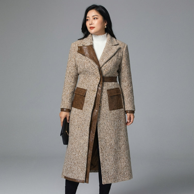 Trench-coat long Coréen femme couleur café, col revers, boutonnage simple. Idéal mode Coréenne Koreanxwear. - Taille XL - Grande Taille