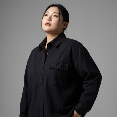 Chemise coréenne ample unie à manches longues en coton - Beige, Noir, Kaki Koreanxwear - Taille XXL - Grande Taille