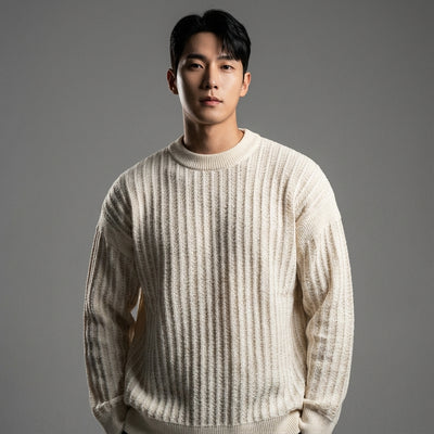 Pull homme coréen ample col rond couleur unie - Mode Coréenne Koreanxwear - Taille L