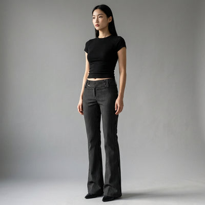 Pantalon évasé rayé noir femme - Style streetwear coréen Koreanxwear - Taille M
